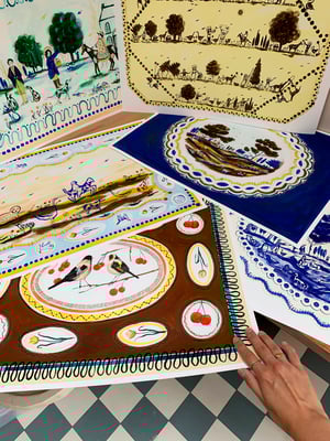 Image of Peach Toile - large Giclee print