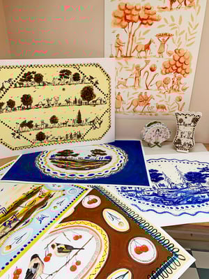 Image of Peach Toile - large Giclee print