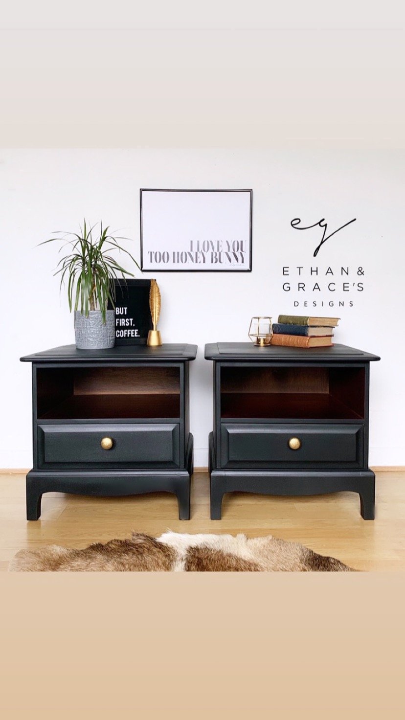 black bedside table pair