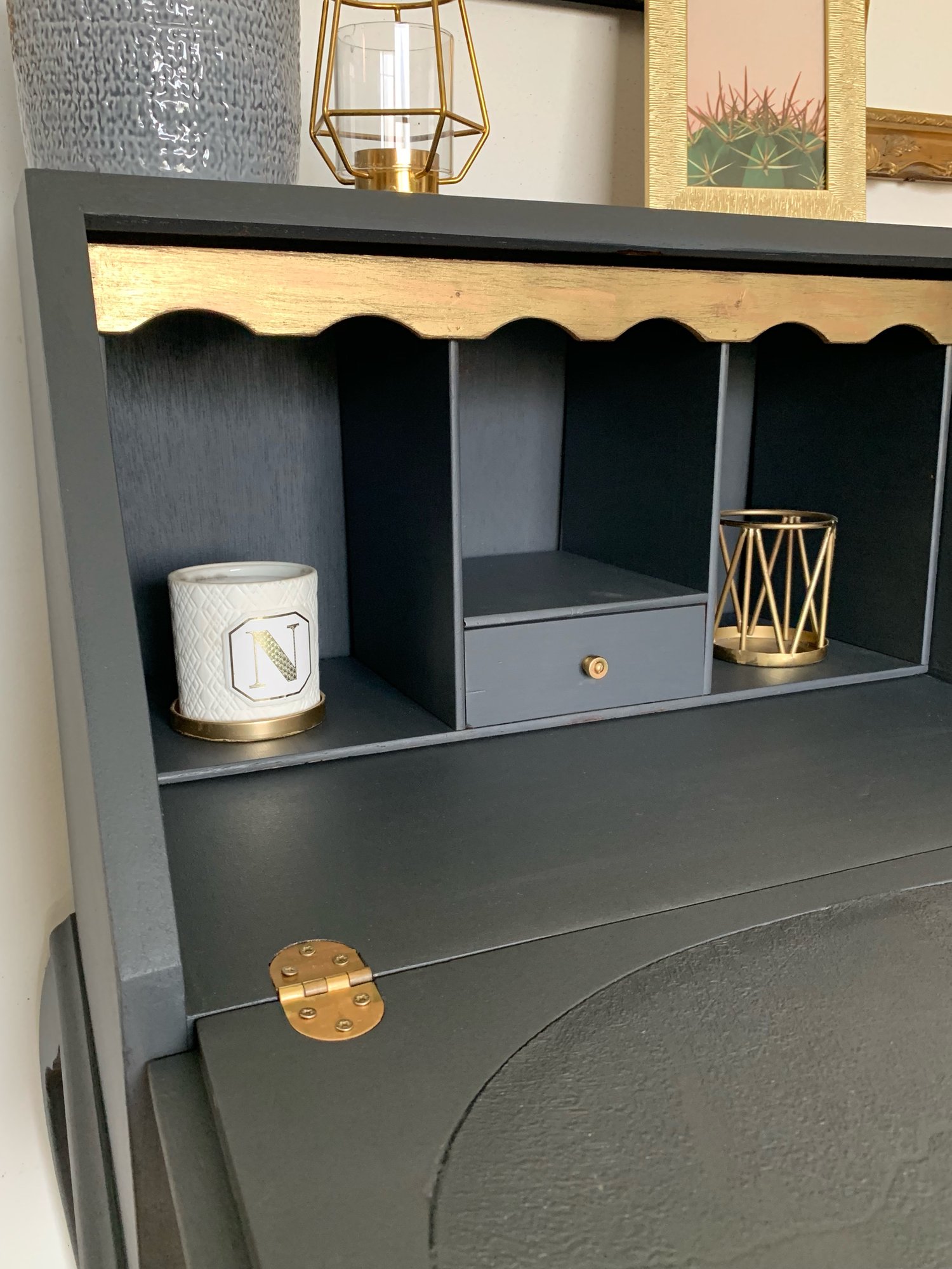 Image of Dark grey & gold ladies bureau desk