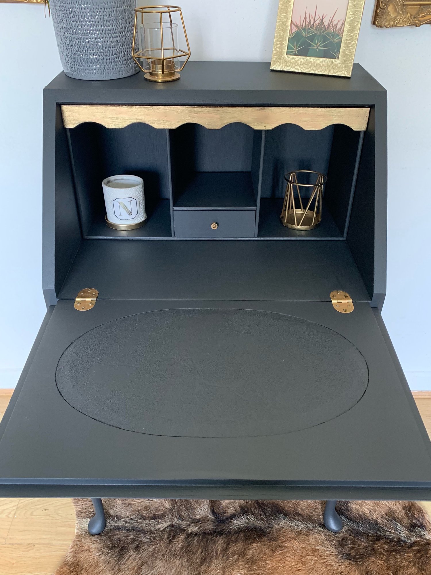 Image of Dark grey & gold ladies bureau desk
