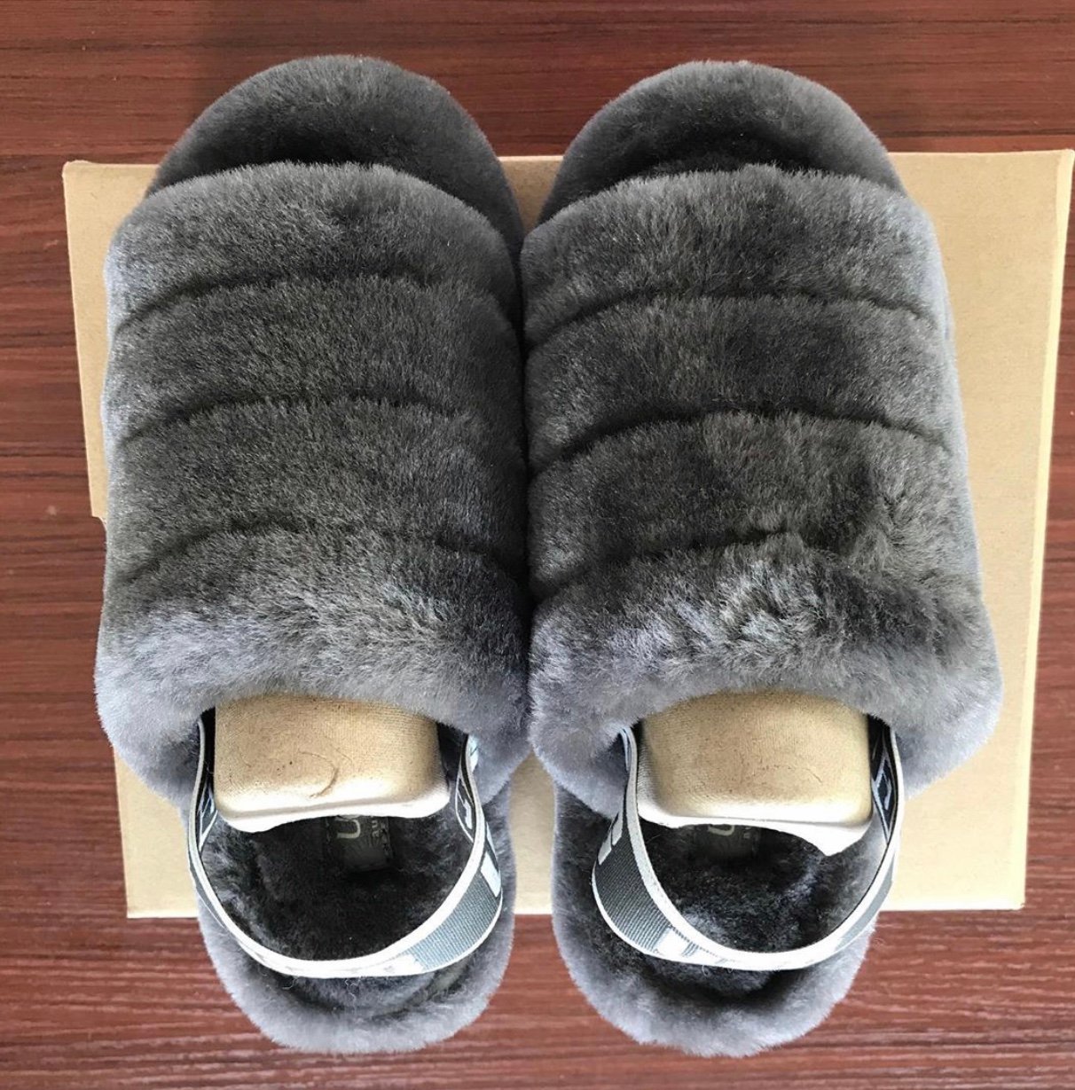 grey ugg slides