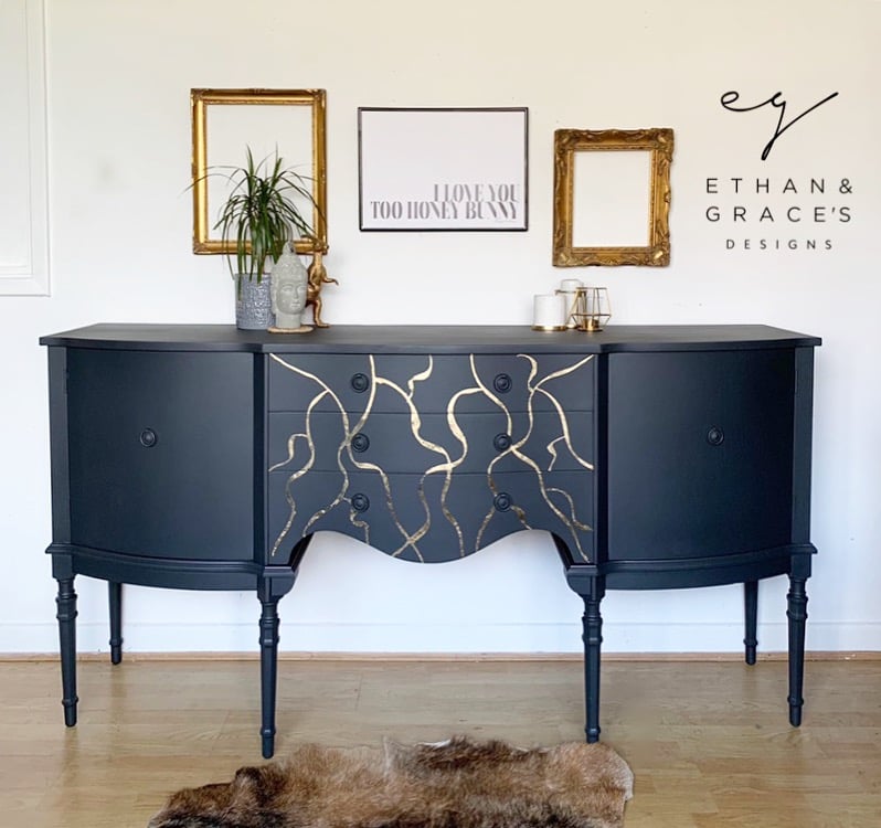 Image of A stunning dark grey & gold leaf sideboard 