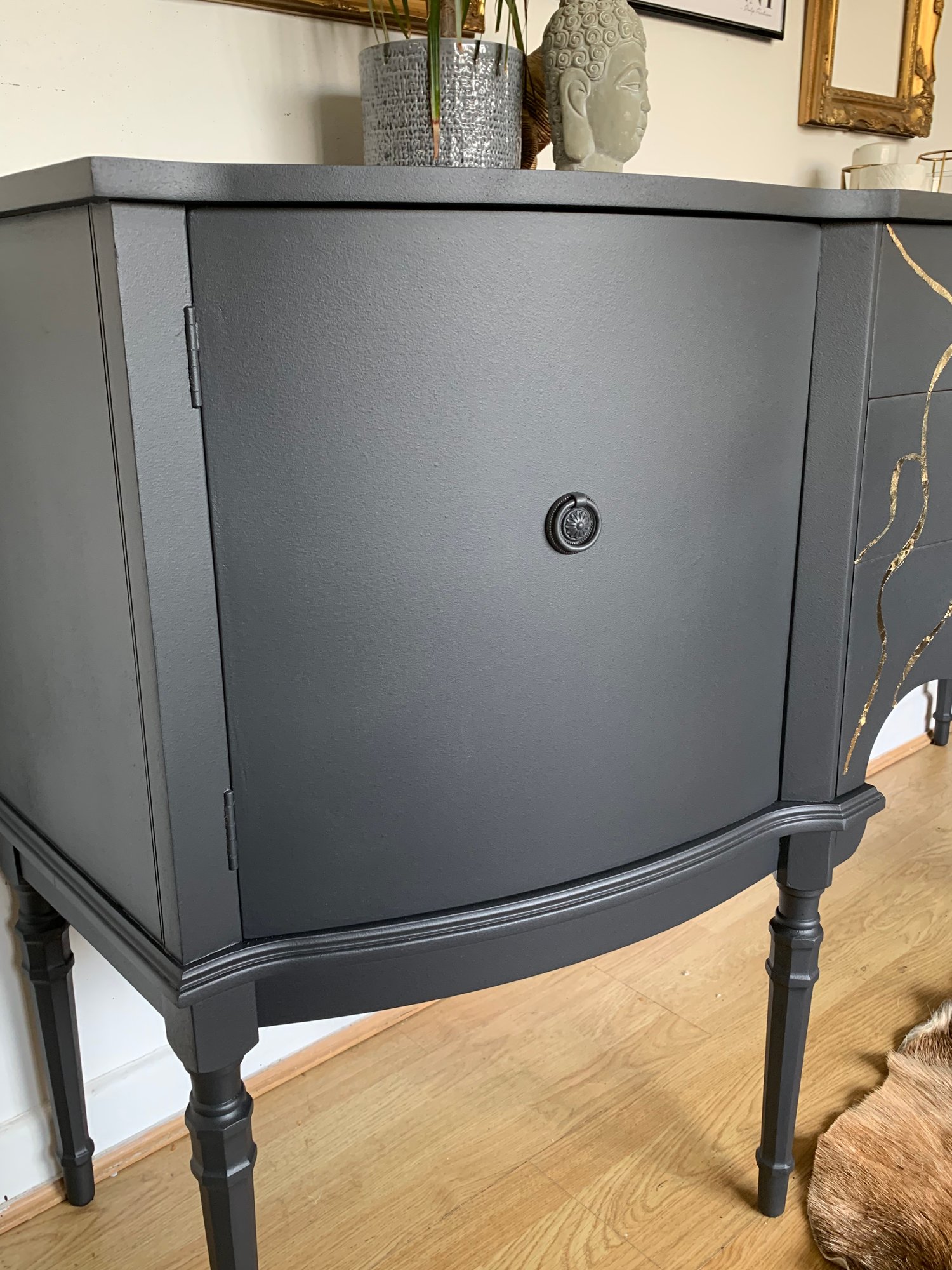 Image of A stunning dark grey & gold leaf sideboard