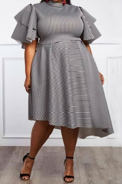Image of Pin Striped Asymmetrical Dress