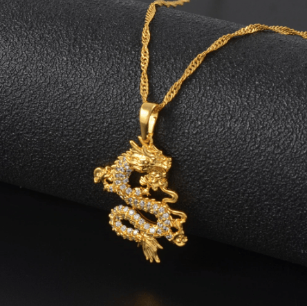 Image of Dragon Pendant Gold Necklace