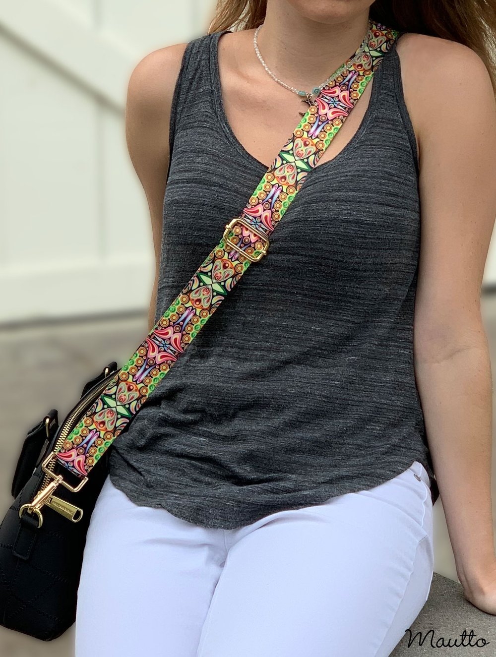 Image of Groovy Abstract Strap for Handbags - Disco 70s Fantasy Design - Adjustable Guitar-inspired Strap