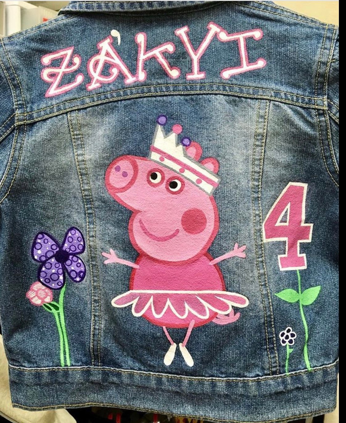 Personalize Fairy Peppa Pig inspired denim jacket made to order. store Perfect for Peppa Pig birthday party outfit.