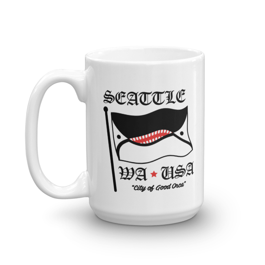 Image of Orca Face Seattle Flag Mug