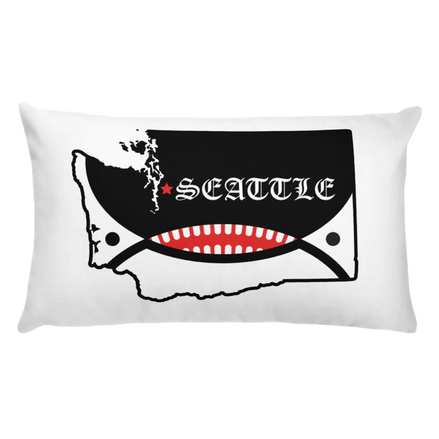 Image of Orca Face Seattle Flag Throw Pillow