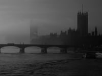 London foggy morning in winter.
