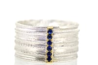 Image 3 of Wide band Strata ring set with sapphire. Sterling silver and 18ct gold