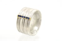 Image 1 of Wide band Strata ring set with sapphire. Sterling silver and 18ct gold