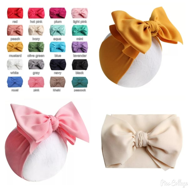 Image of Oversize Bow Stretchy Waffle Knit Headbands - 20 color Choices 