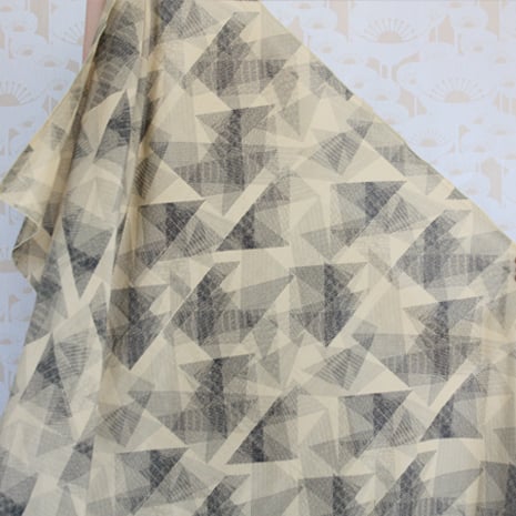 Image of Black and yellow origami print silk cotton scarf in black