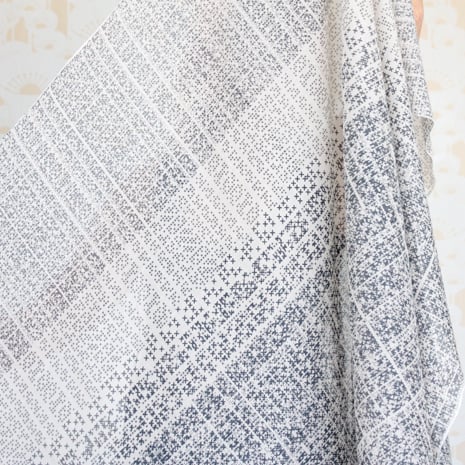 Image of Crosshatch Print White and Grey Cotton Scarf