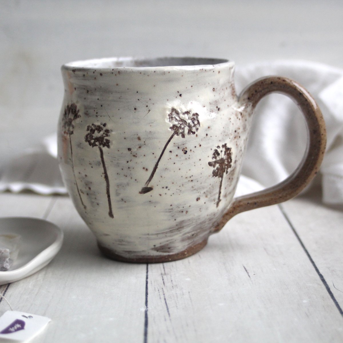 Andover Pottery — Nature Mug with Pressed Clover Flowers, 14 oz. Rustic