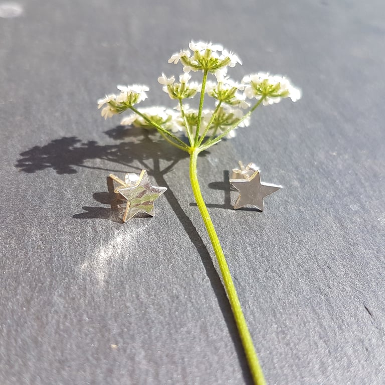 Little Silver Hammered Star Earrings