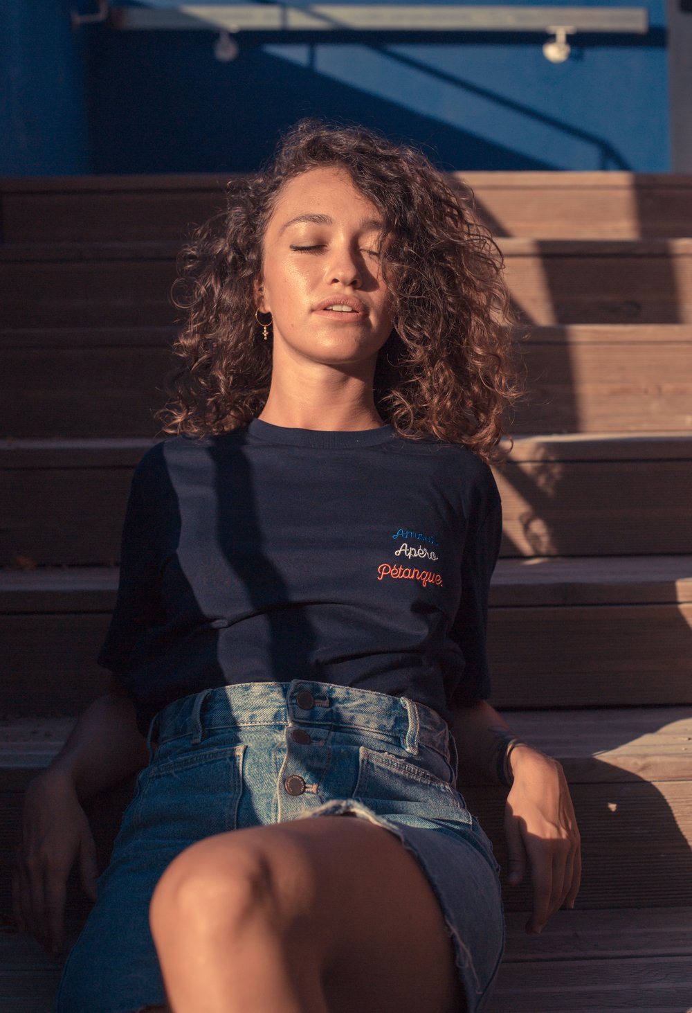Image of Tee-Shirt Bleu Amour Apéro Pétanque.