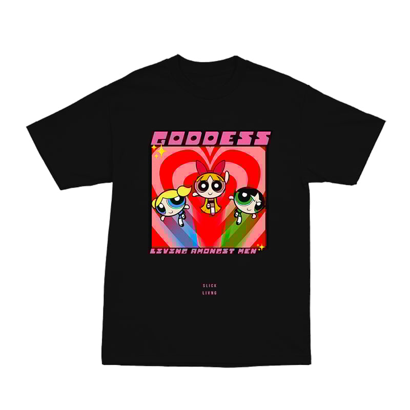 Image of POWERPUFF GIRLS x GLAM BLACK TEE | EXCLUSIVE GODDESS SUMMER COLLECTION