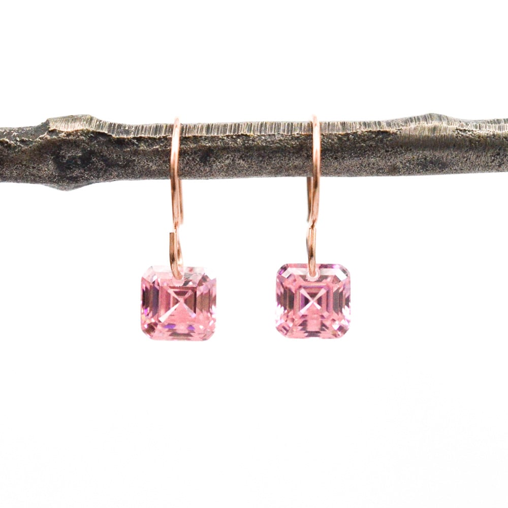 Image of Asscher cut pink cubic zirconia earrings