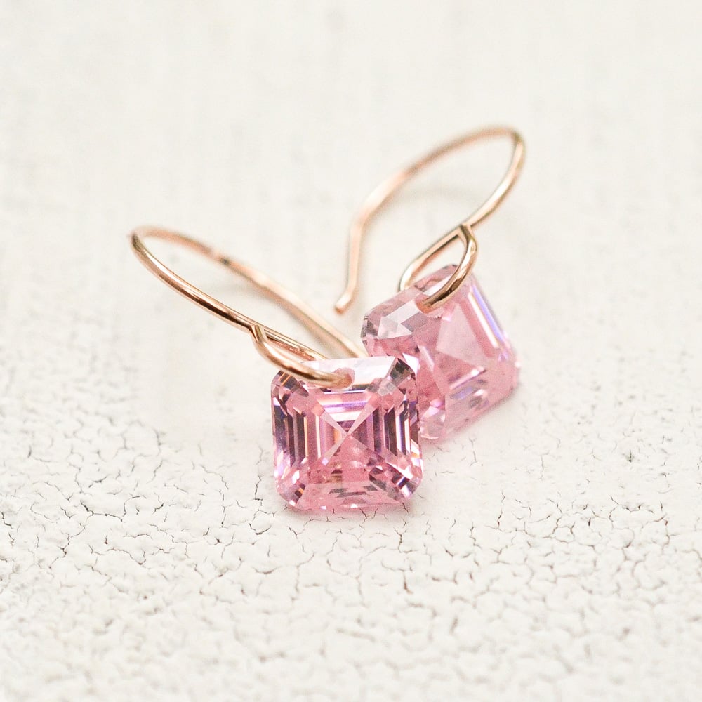 Image of Asscher cut pink cubic zirconia earrings