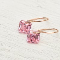 Image 4 of Asscher cut pink cubic zirconia earrings