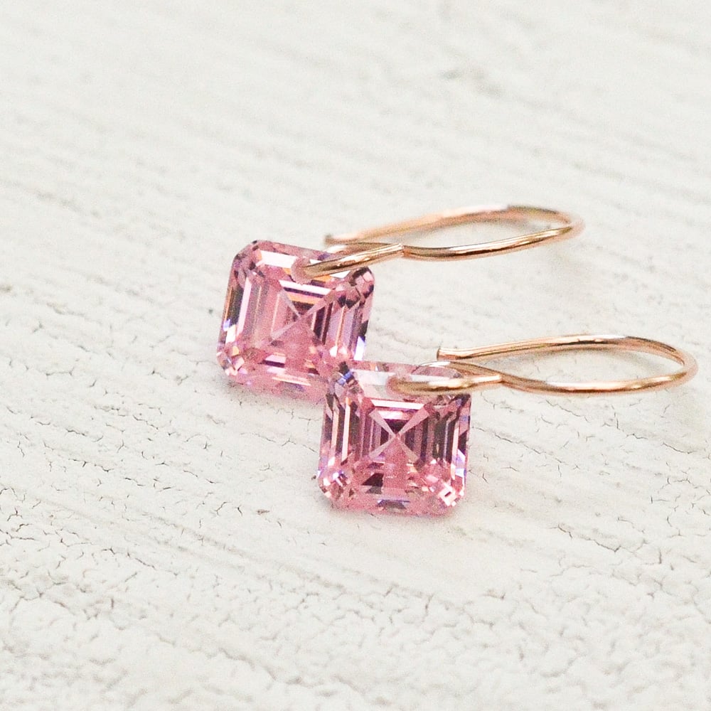 Image of Asscher cut pink cubic zirconia earrings