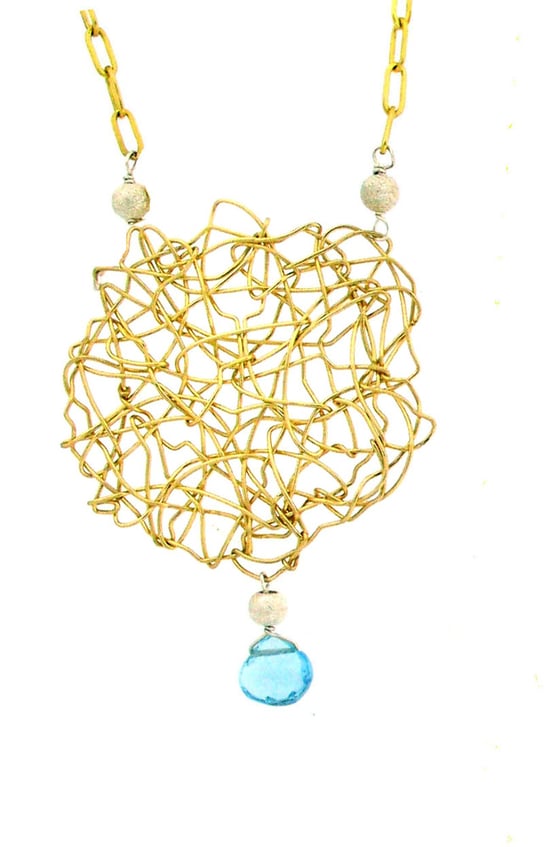 Image of Atomic Circle Necklace - 14K Gold Fill with Blue Topaz drop