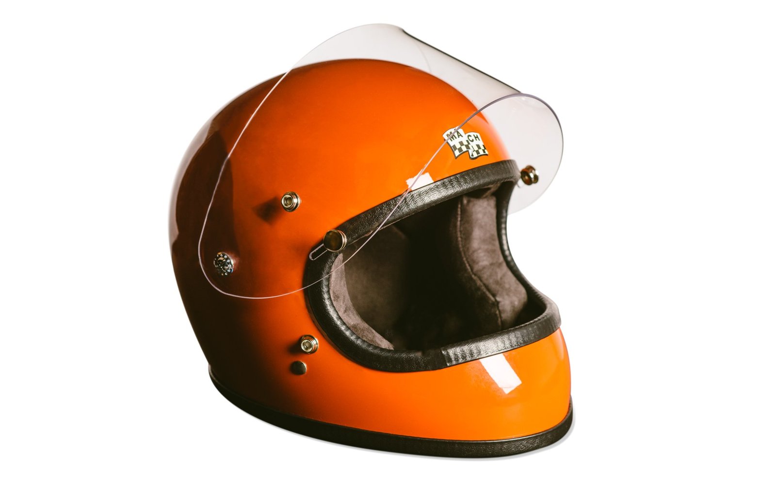 orange full face motorcycle helmet