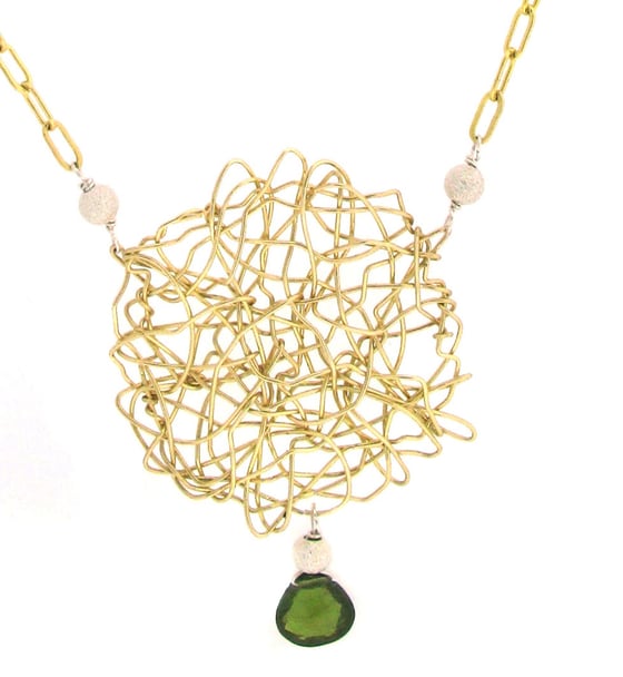 Image of Atomic Circle Necklace - 14K Gold with Vesuvianite drop