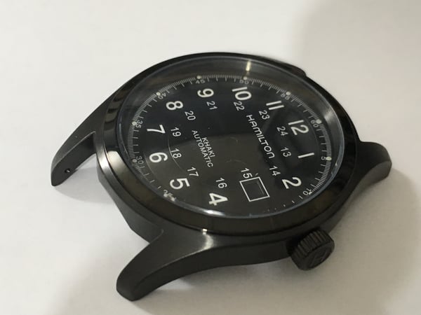 Image of BEAUTIFUL HAMILTON KHAKI BLACK STEEL CASE GENTS WATCH CASE SET.(BLACK DIAL)