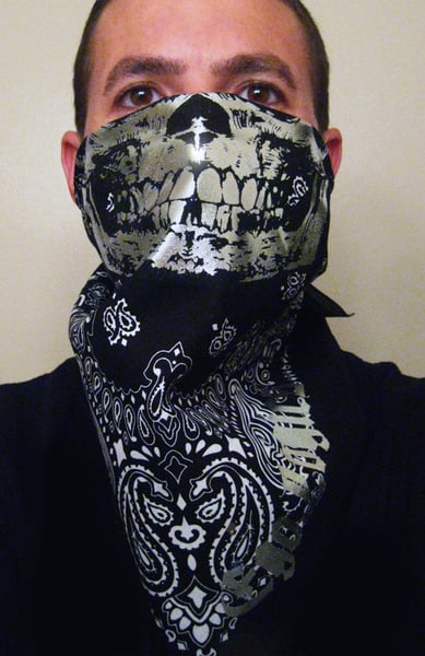 Image of Silver Chrome Skull bandana on Black and white paisley bandana