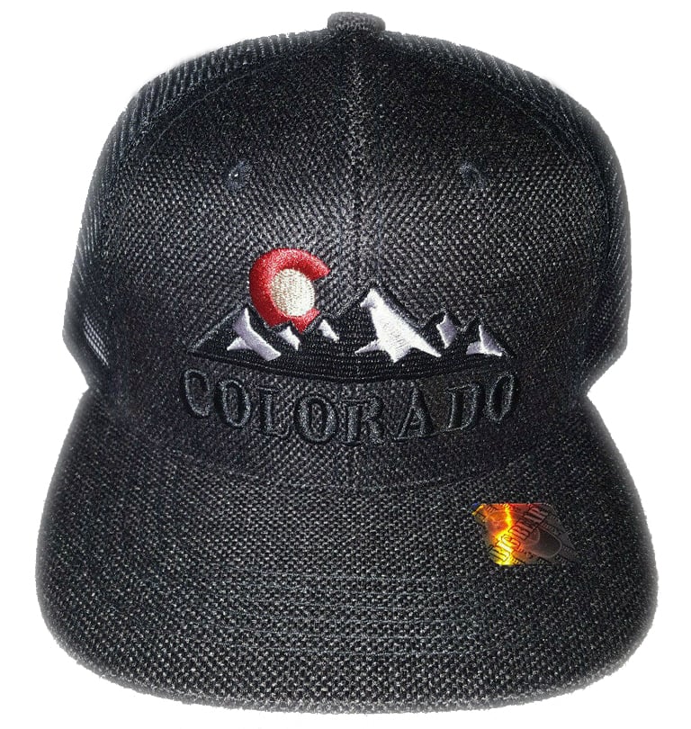 Image of COLORADO STATE LOGO ROCKY MOUNTAIN BLACK MESHBACK SNAPBACK HAT