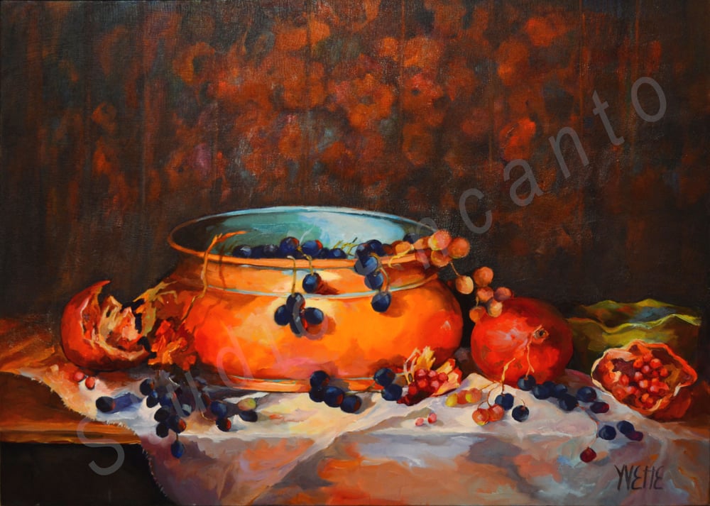 Image of Pomagranates and Grapes by Yvette Galliher