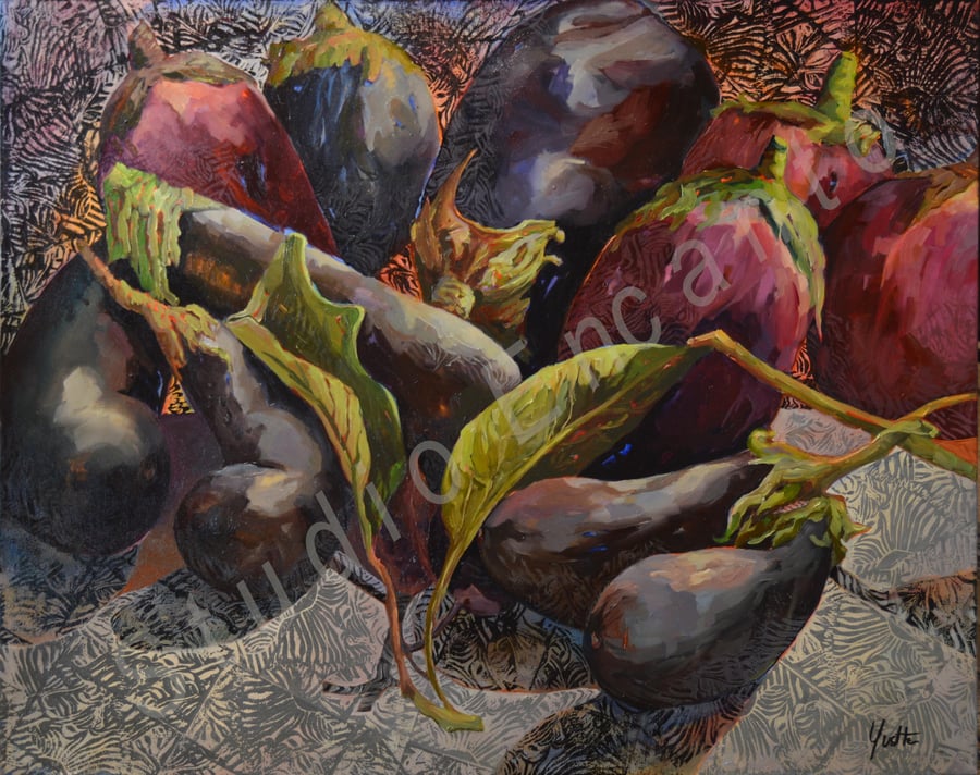 Image of Eggplants and Print by Yvette Galliher