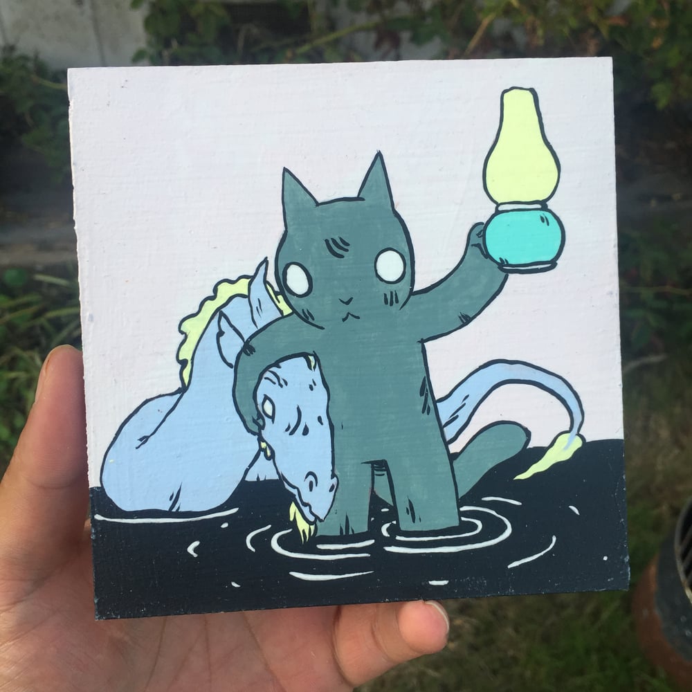 Image of Cat with Dragon in Arms Painting 