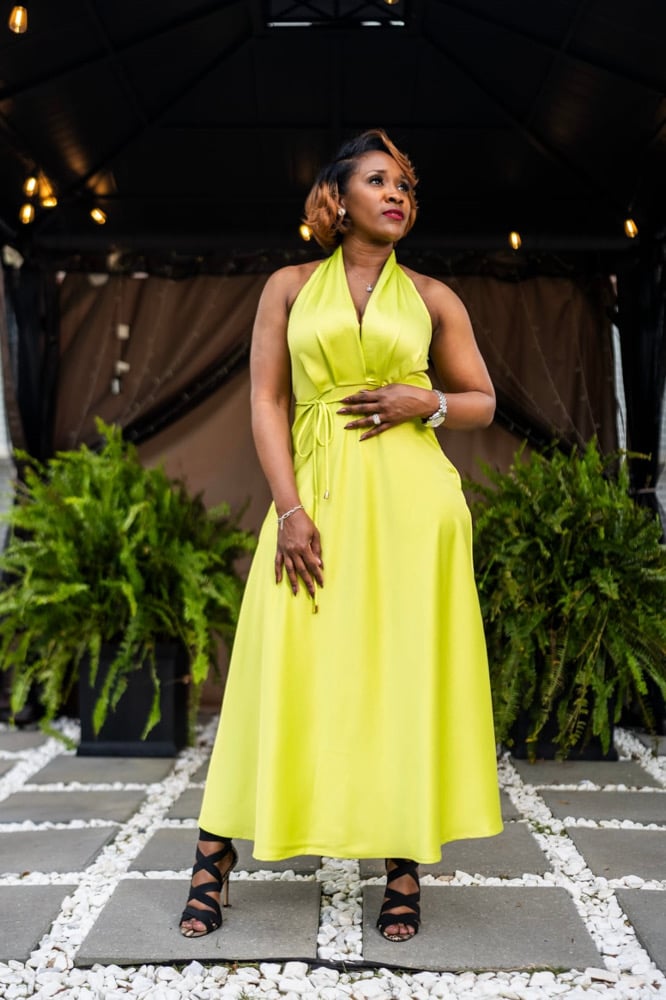 Image of Elegant Satin Halter Dress w/tie