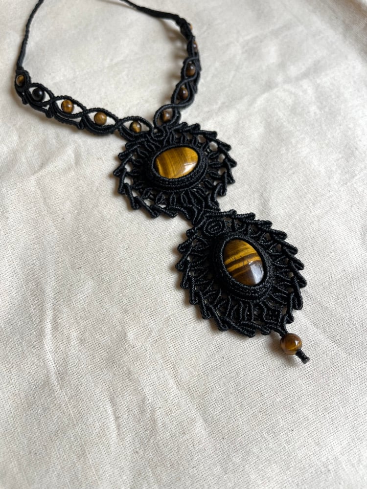 Image of Macrame necklace with double tigers eye