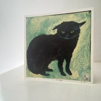 Image 3 of Small square art print ‘Jeff’ (black cat with ears down) free custom option available