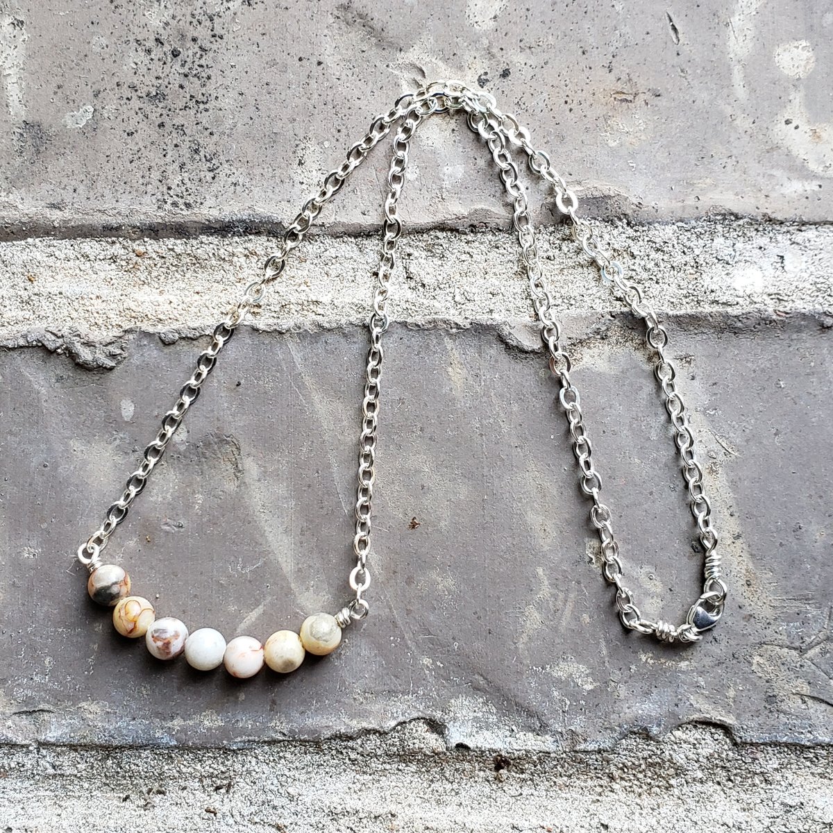 Image of gemstone ss necklace 1  - crazy lace agate