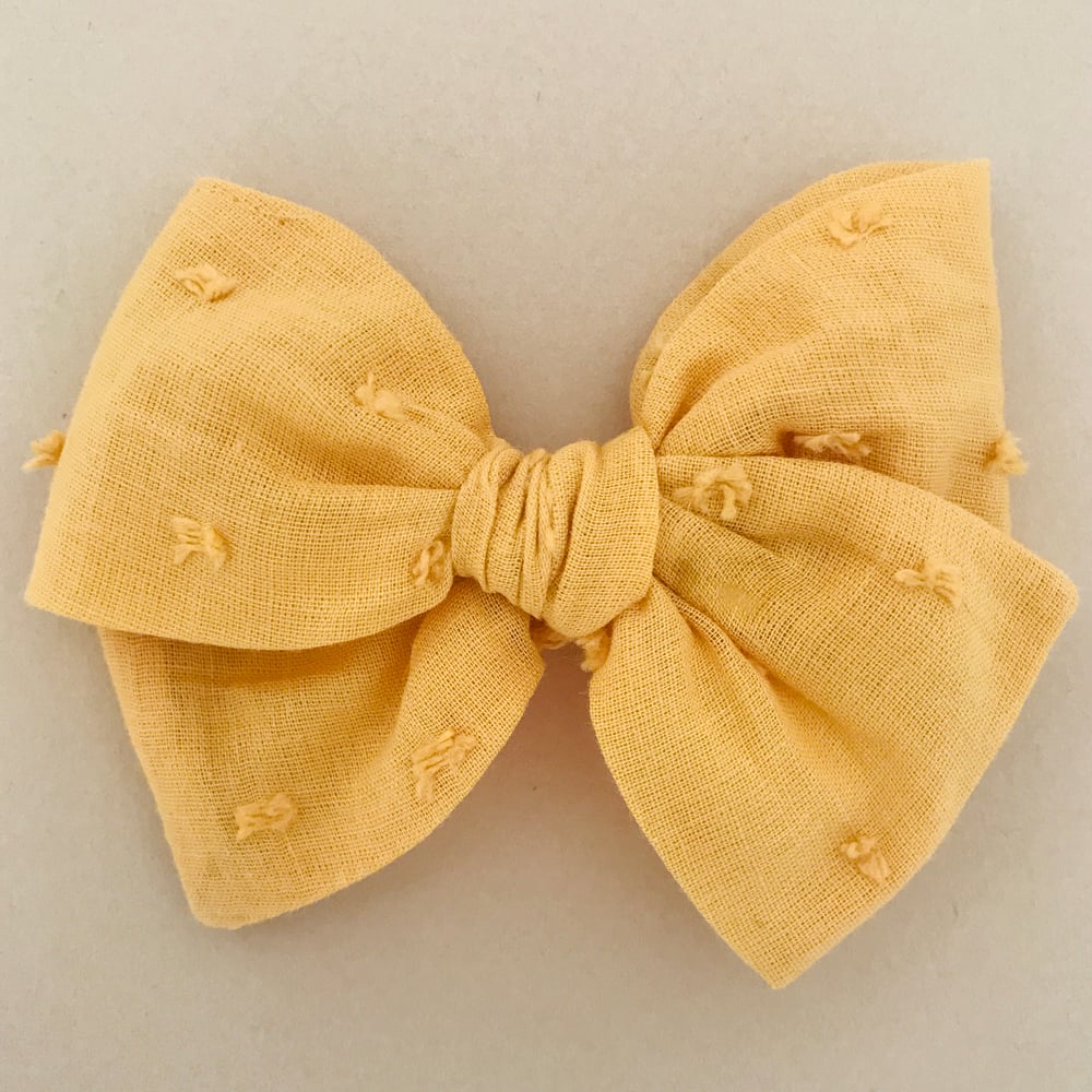 Image of Barrette voile de coton plumetis moutarde