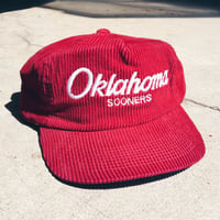 Image 1 of Original 90’s Sports Specialties Oklahoma Sooners Corduroy Zip-Back Hat.