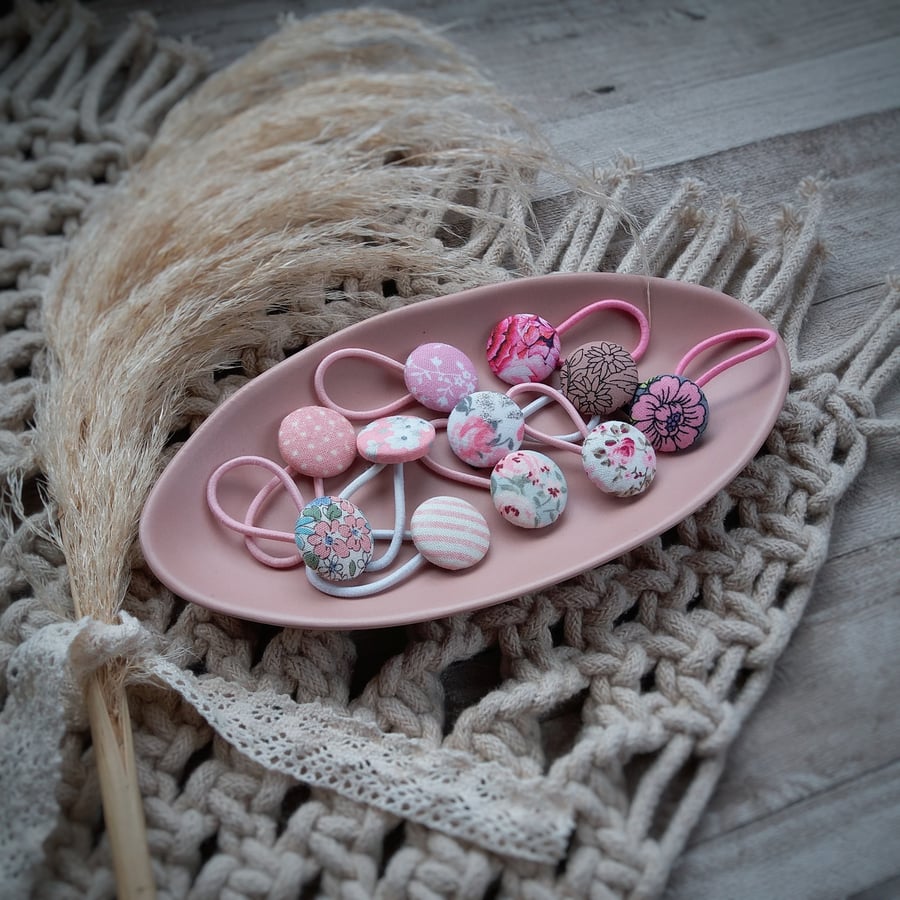 Image of Button Hair Ties - Pretty Pinks