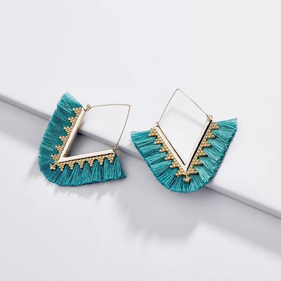 Image of Enza Tassel Earrings - Teal