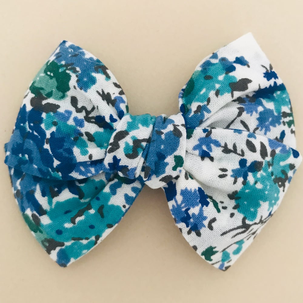 Image of Barrette coton crème, bleu & vert