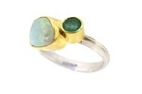 Image 1 of Emerald and pipe opal ring in 18ct gold and silver. By Chris Boland 