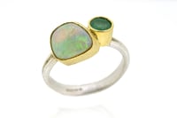 Image 4 of Emerald and pipe opal ring in 18ct gold and silver. By Chris Boland 