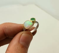 Image 2 of Emerald and pipe opal ring in 18ct gold and silver. By Chris Boland 