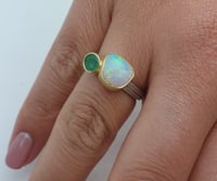 Image 5 of Emerald and pipe opal ring in 18ct gold and silver. By Chris Boland 